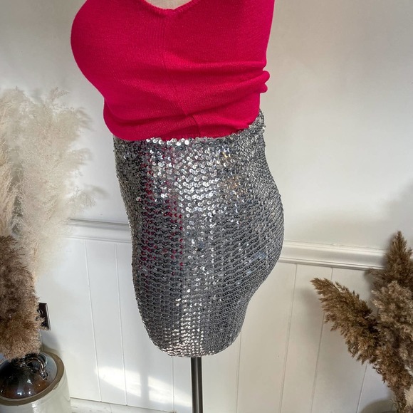 Vintage 1970s Silver Sequin Tube Skirt Top Festive Holiday One Size - Picture 7 of 11